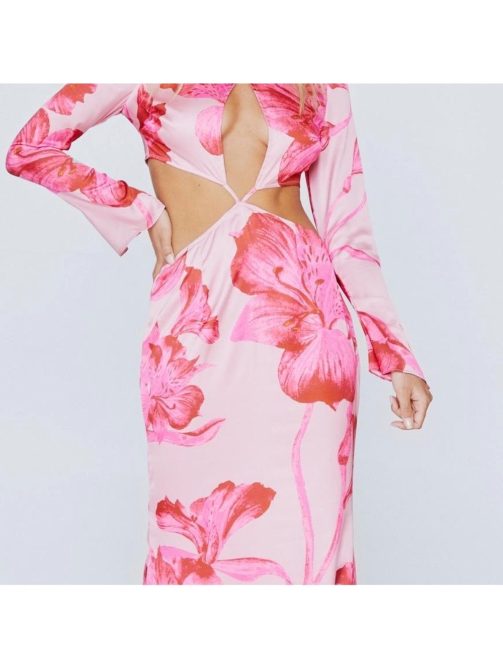 Nasty Gal Pink Floral Cutout Maxi Dress